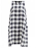 Eskandar - Scoop-neck Gingham-check Linen Dress - Womens - Navy