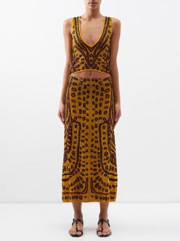 Altuzarra - Hannah Cutout Jacquard-knit Midi Dress - Womens - Yellow Multi