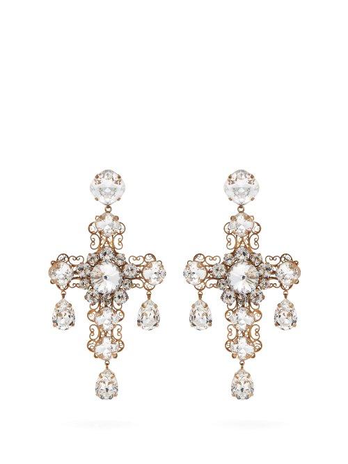 Matchesfashion.com Dolce & Gabbana - Crystal Cross Clip On Earrings - Womens - Gold