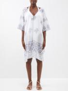 Juliet Dunn - Dhaka Printed Organic-cotton Poncho - Womens - White Blue
