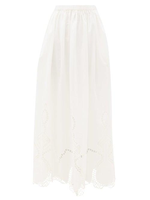 Matchesfashion.com Rhode - Owen Broderie-anglaise Cotton Maxi Skirt - Womens - Ivory