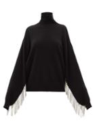 Matchesfashion.com Christopher Kane - Chain-fringed Roll-neck Wool-blend Sweater - Womens - Black