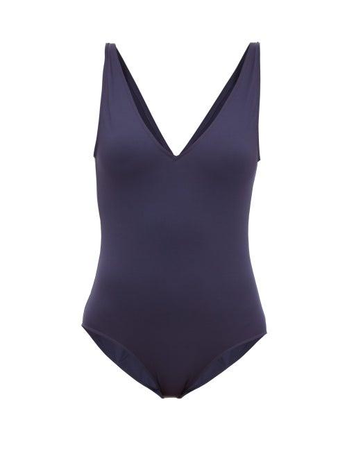 Matchesfashion.com Asceno - Comporta Plunge-neck Swimsuit - Womens - Navy