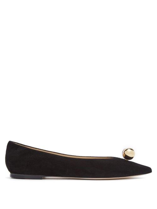 Matchesfashion.com Jimmy Choo - Silvia Faux Pearl Embellished Leather Flats - Womens - Black