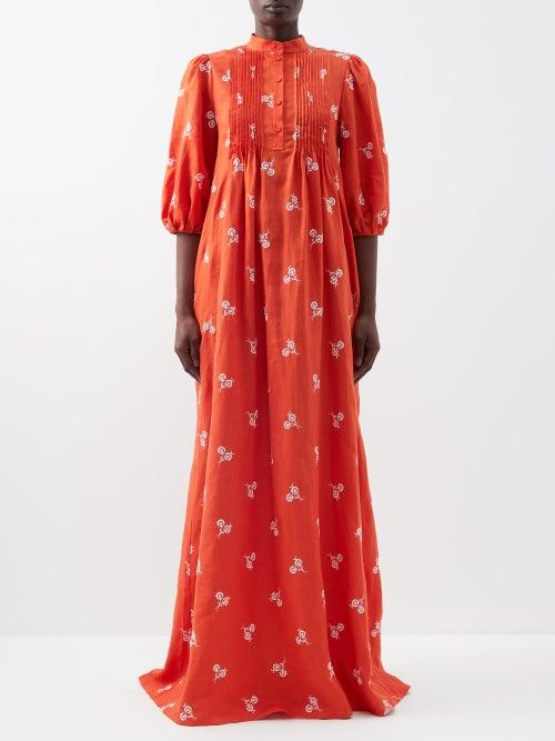 Erdem - Vacation Mustique Embroidered Linen Maxi Dress - Womens - Red