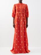 Erdem - Vacation Mustique Embroidered Linen Maxi Dress - Womens - Red