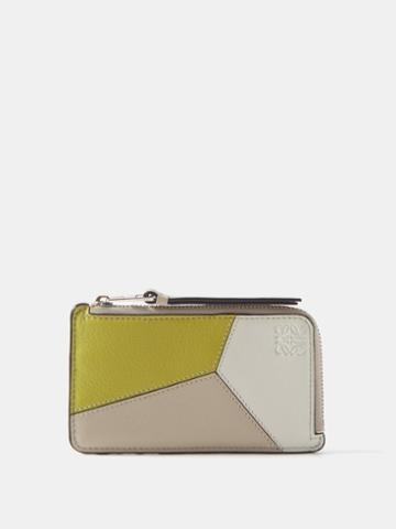 Loewe - Puzzle Zipped Leather Cardholder - Womens - Green Multi