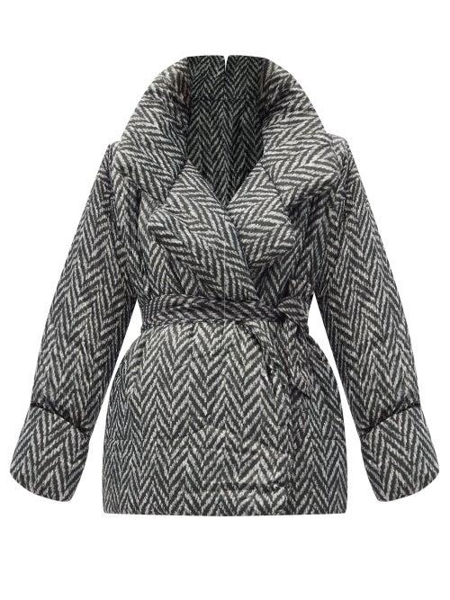 Matchesfashion.com Norma Kamali - Sleeping Bag Herringbone-print Padded Coat - Womens - Grey Multi
