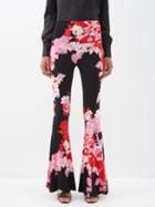 Norma Kamali - Floral-print Jersey Trousers - Womens - Pink Black