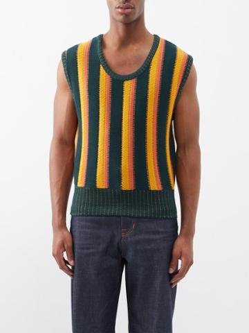 Sasquatchfabrix. - Roots Striped Cotton Sweater Vest - Mens - Black Yellow