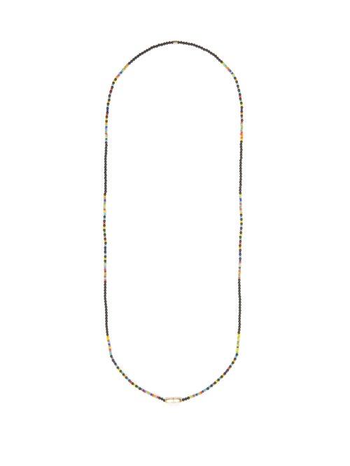 Luis Morais - Sapphire, 14kt Gold & Glass Beaded Necklace - Mens - Blue Multi