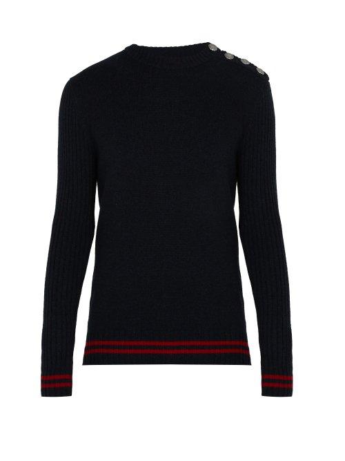 Matchesfashion.com Balmain - Striped Cashmere Jumper - Mens - Navy