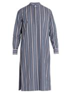 Matchesfashion.com Connolly - Striped Cotton Blend Tunic Shirt - Mens - Blue