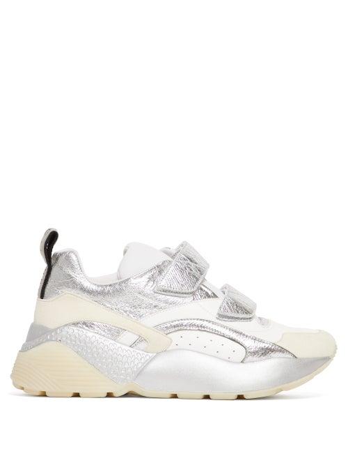 Matchesfashion.com Stella Mccartney - Eclypse Low Top Metallic Faux Leather Trainers - Womens - White Silver