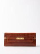 Saint Laurent - Manhattan Croc-effect Leather Clutch Bag - Womens - Brown