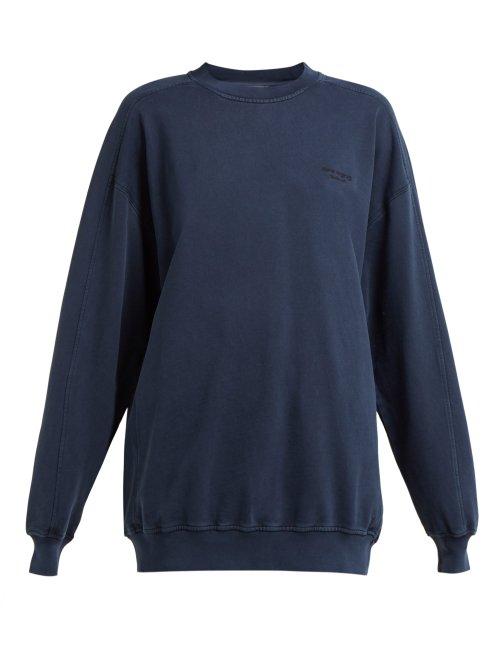 Matchesfashion.com Acne Studios - Logo Embroidered Cotton Sweatshirt - Womens - Navy