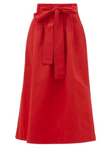 Matchesfashion.com Staud - Snoop Belted Cotton-blend Midi Skirt - Womens - Red