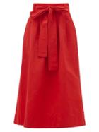 Matchesfashion.com Staud - Snoop Belted Cotton-blend Midi Skirt - Womens - Red