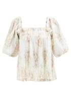 Ganni - Square-neck Floral-print Recycled-georgette Top - Womens - White Multi