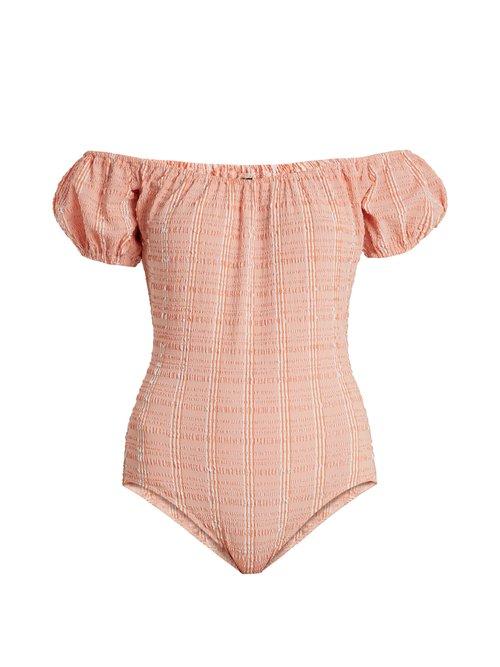 Matchesfashion.com Lisa Marie Fernandez - Leandra Gingham Seersucker Swimsuit - Womens - Orange Print