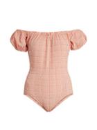 Matchesfashion.com Lisa Marie Fernandez - Leandra Gingham Seersucker Swimsuit - Womens - Orange Print