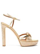 Matchesfashion.com Malone Souliers - Lauren Crystal Embellished Satin Platform Sandals - Womens - Gold
