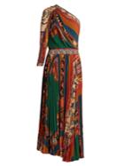 Etro Julsung Patchwork-print One-shoulder Pleated Gown