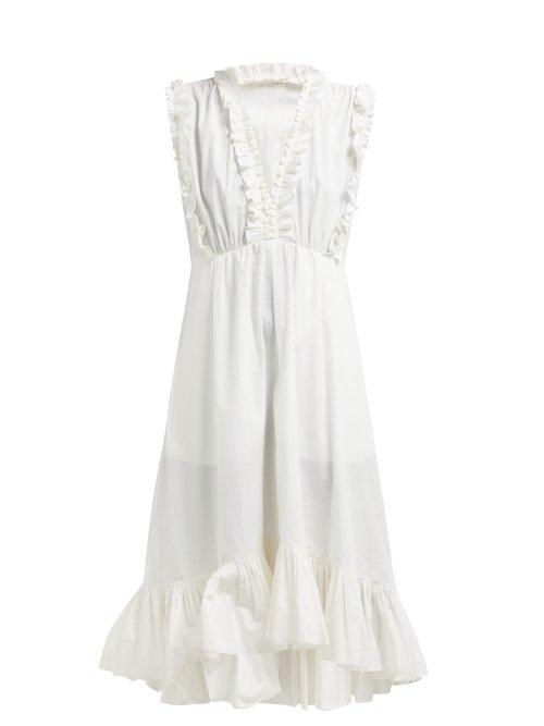 Matchesfashion.com Masscob - Sabinal Ruffle Trim Cotton Midi Dress - Womens - White