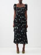 Self-portrait - Pansy-print Tiered Crepe Midi Dress - Womens - Multi