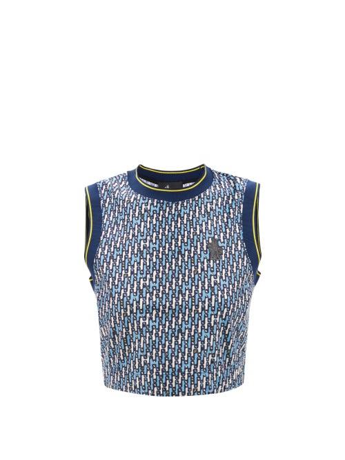 Moncler - Printed Jersey Crop Top - Womens - Blue Print