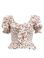 Muzungu Sisters - Frida Ruffled Snail-print Linen Top - Womens - White Print