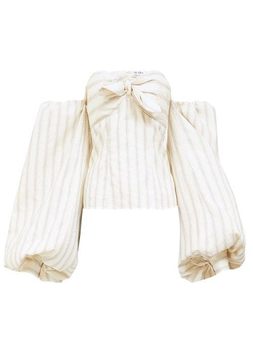 Matchesfashion.com The Attico - Eva Oversized Sleeves Bow-front Top - Womens - Cream