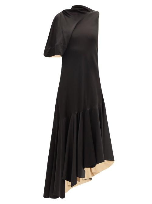 Jw Anderson - Asymmetric Satin Midi Dress - Womens - Black