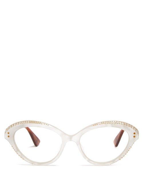 Matchesfashion.com Gucci - Embellished Cat Eye Acetate Glasses - Womens - Clear