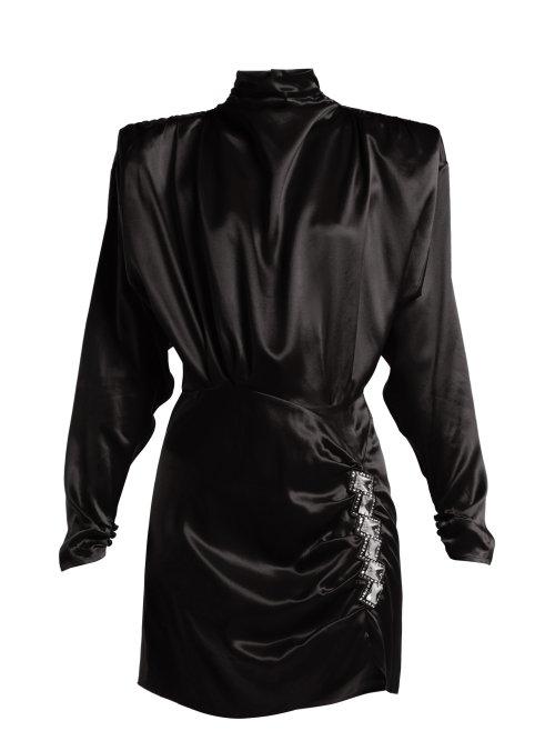 Matchesfashion.com Alessandra Rich - Crystal Embellished Silk Satin Mini Dress - Womens - Black