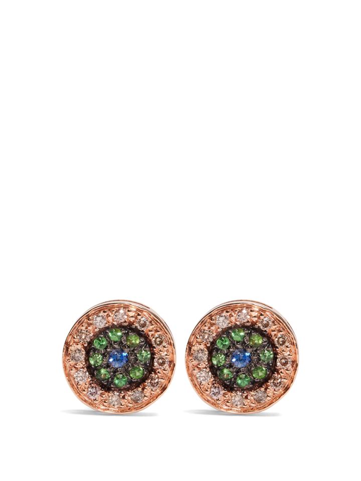 Ileana Makri Diamond, Sapphire, Tsavorite & Pink-gold Earrings
