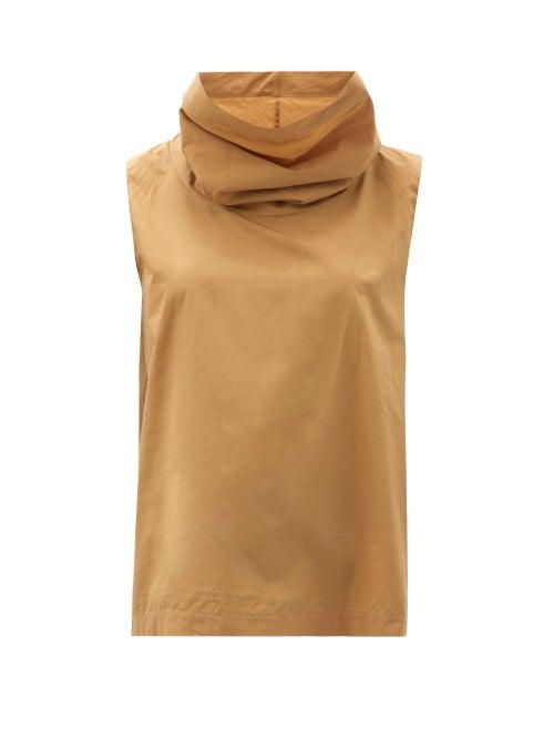 Matchesfashion.com The Row - Galya High-neck Poplin Top - Womens - Camel