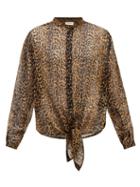 Matchesfashion.com Saint Laurent - Leopard-print Asymmetric-hem Wool Blouse - Womens - Leopard