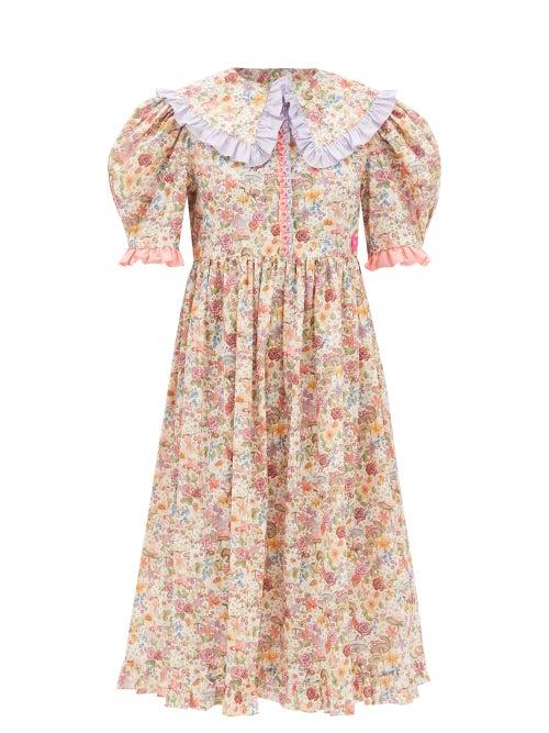Horror Vacui - Antonia Floral-print Cotton-poplin Midi Dress - Womens - Pink Multi