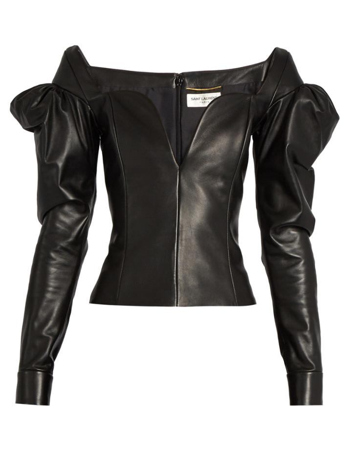 Saint Laurent Sweetheart-neckline Leather Top
