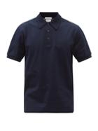 Matchesfashion.com Brioni - Logo-embroidered Cotton-piqu Polo Shirt - Mens - Dark Blue