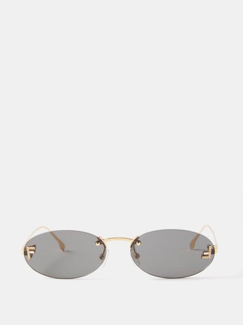 Fendi Eyewear - Rimless Round Metal Sunglasses - Womens - Gold Grey
