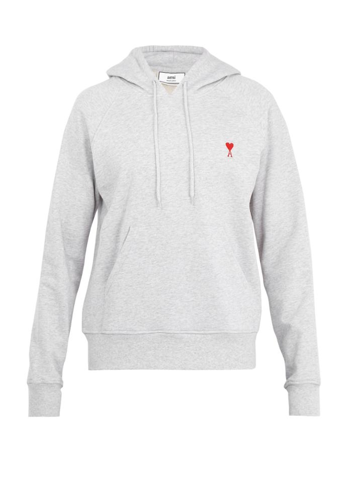 Ami Logo-embroidered Hooded Cotton Sweatshirt