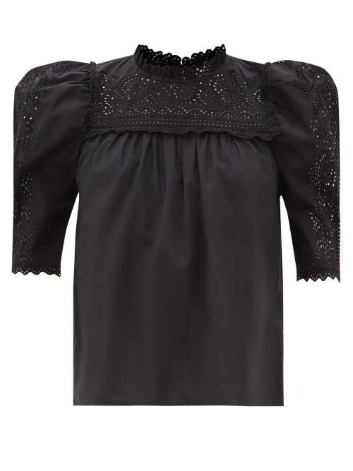 Ulla Johnson - Yvonne Broderie-anglaise Cotton-poplin Blouse - Womens - Black