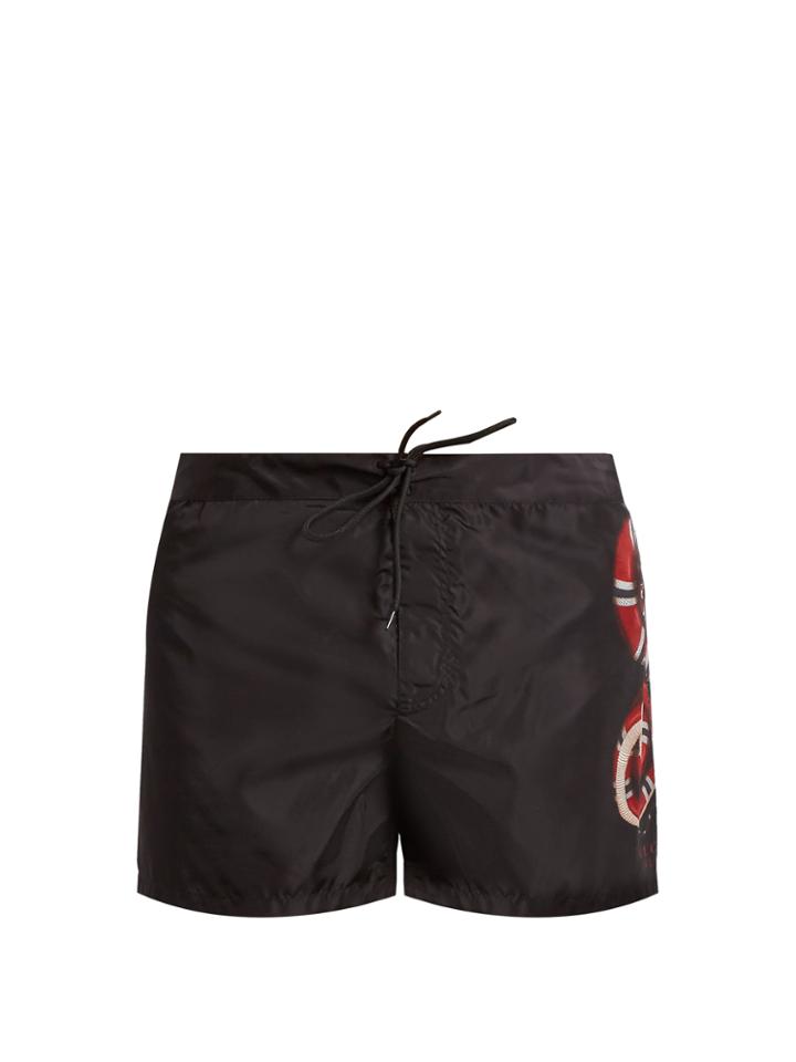 Gucci Snake-print Taffeta Swim Shorts
