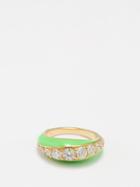 Melissa Kaye - Remi Diamond, Enamel & 18kt Gold Ring - Womens - Green Multi