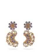 Matchesfashion.com Dolce & Gabbana - Crystal Embellished Star And Moon Clip On Earrings - Womens - Gold