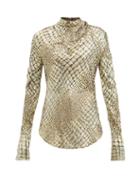 Matchesfashion.com Petar Petrov - Catriel Long-sleeved Devor-velvet Top - Womens - Gold