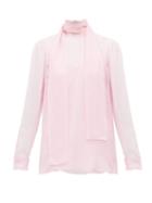 Matchesfashion.com Valentino - Tie Neck Sheer Chiffon Blouse - Womens - Light Pink
