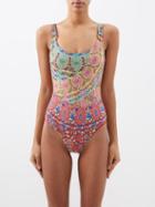 Boteh - Es Canar Printed Recycled-fibre Swimsuit - Womens - Pink Multi